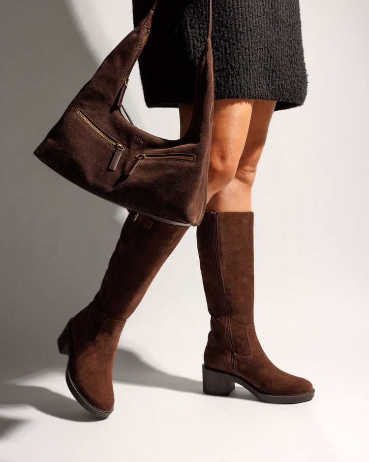 Dark brown leather women's boots