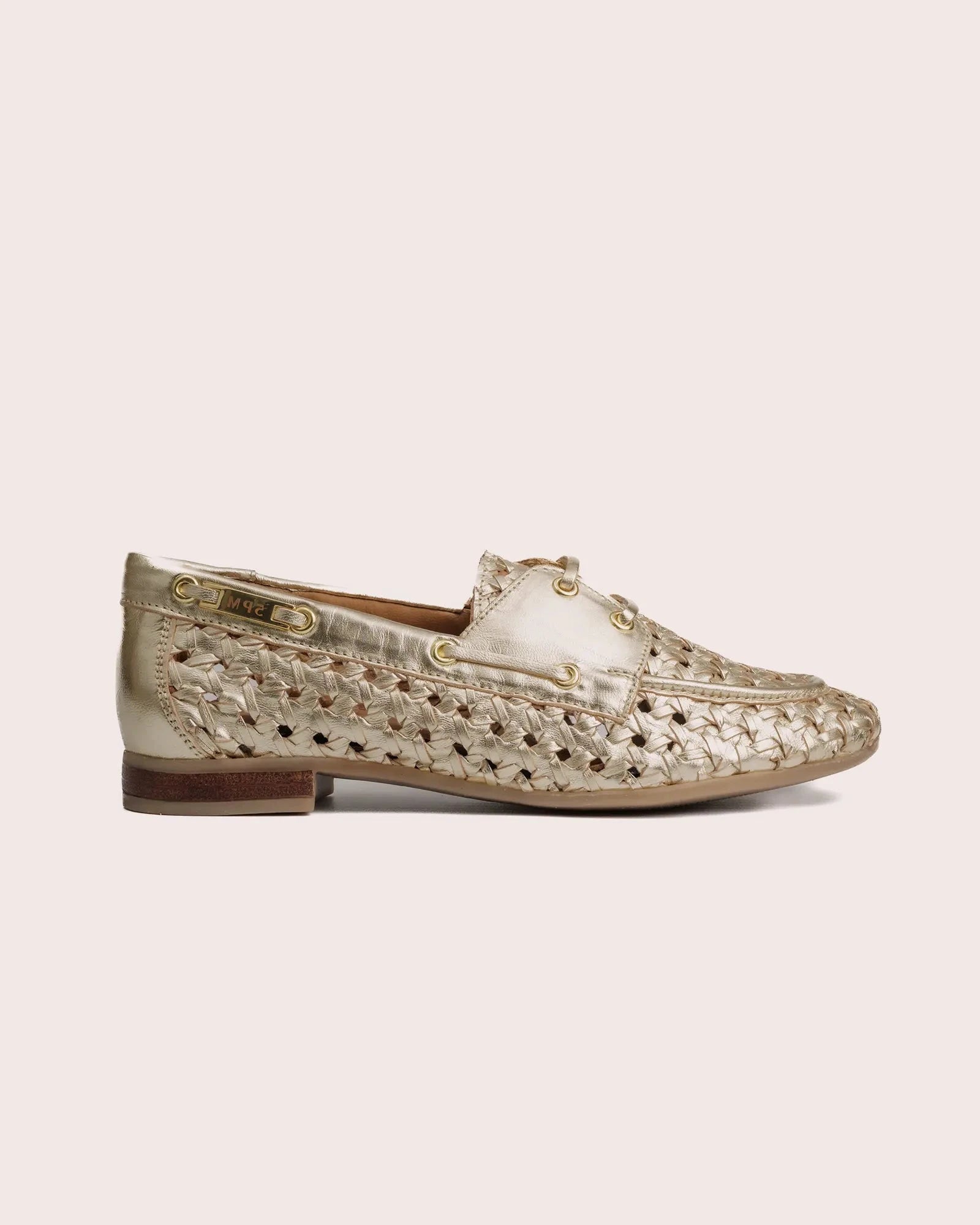 5PM Gaelle Metallic Champagne Gold Woven Leather Boat Shoe