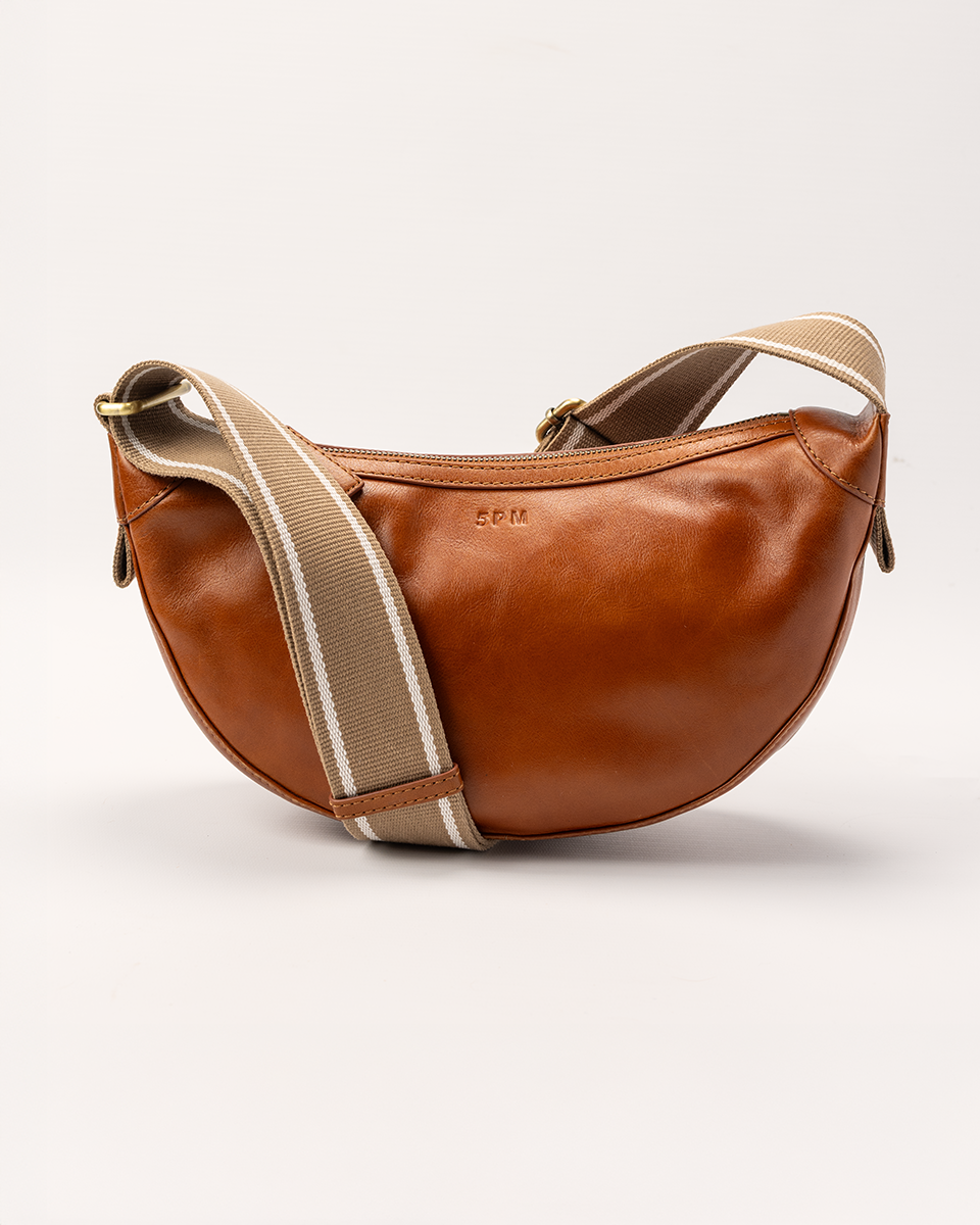 5PM Sac Lily Sac à bandoulière rond en cuir cognac