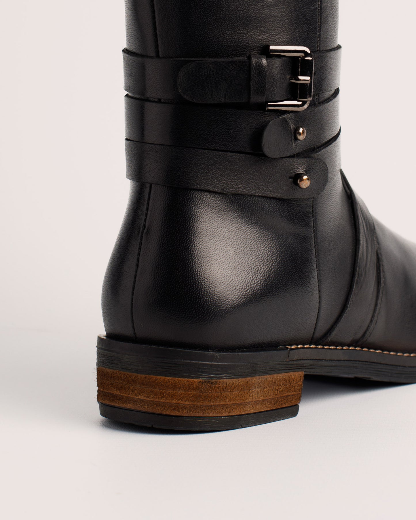 Babila black leather riding inspired tall boots with 38 cm shaft and low heel