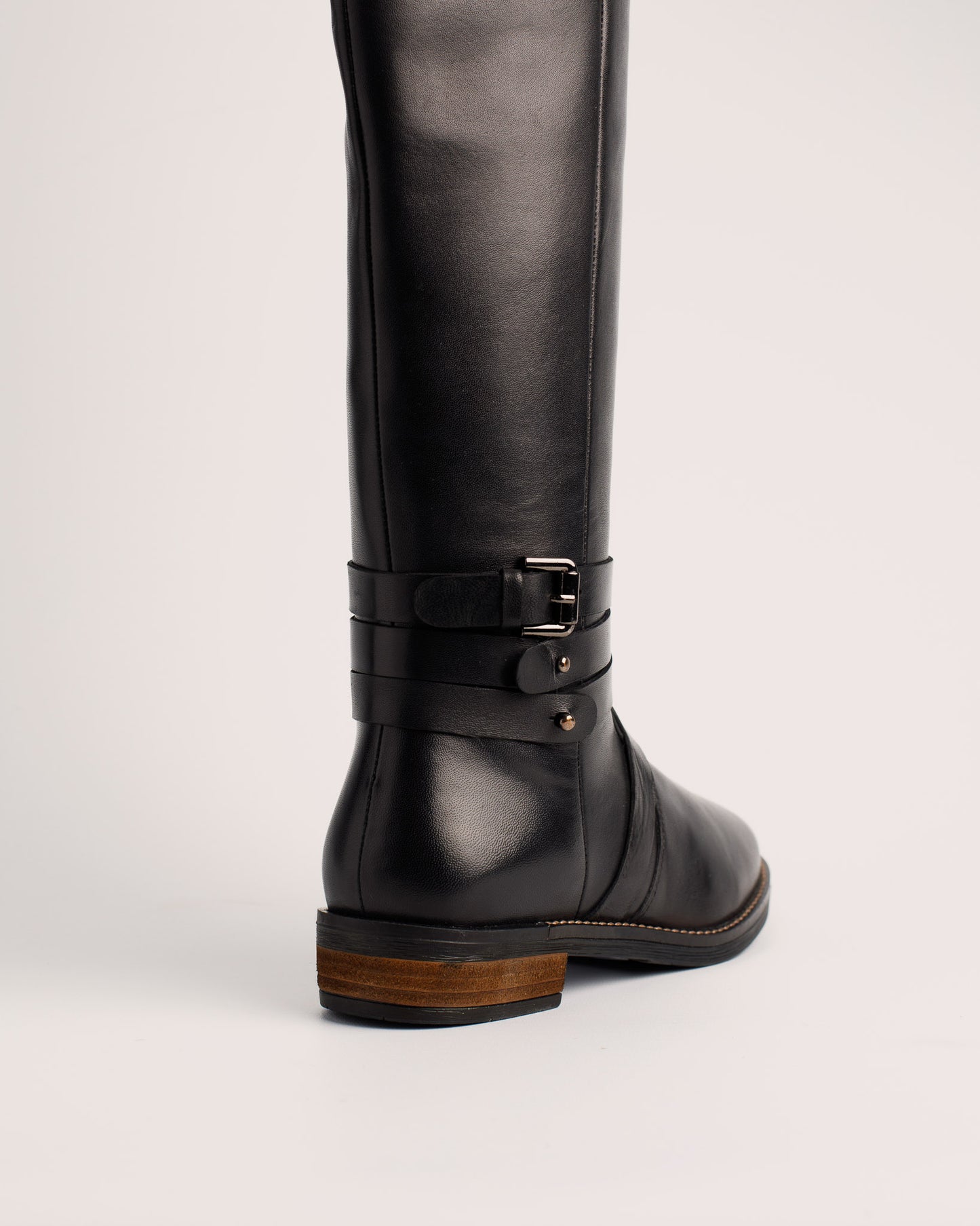 Babila black leather riding inspired tall boots with 38 cm shaft and low heel