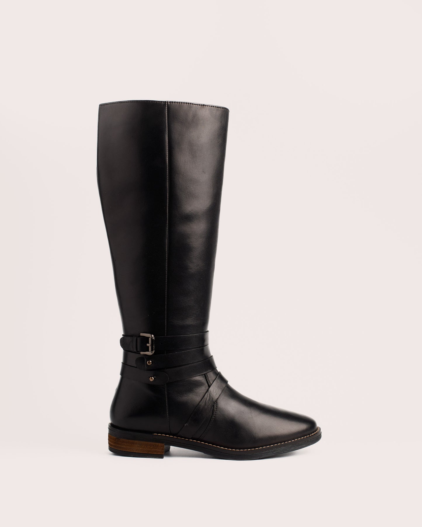 Babila black leather riding inspired tall boots with 38 cm shaft and low heel