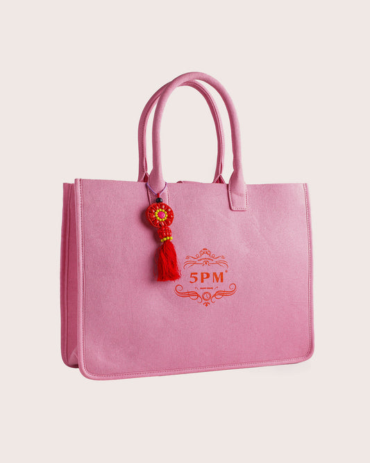 5PM Amalfi Tote Bag in Pink textile with bag charm