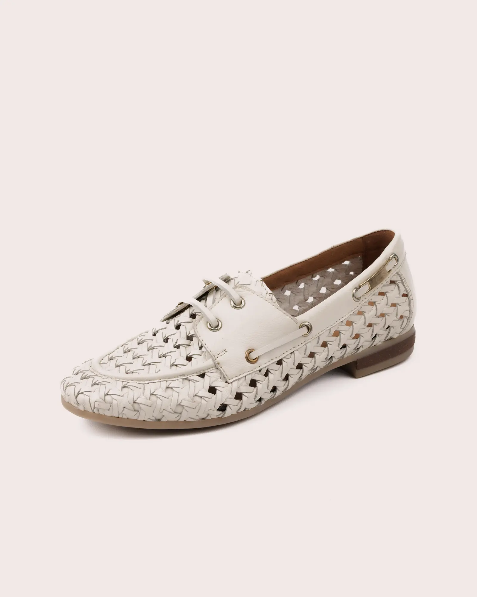 woven white leather boot shoe side view