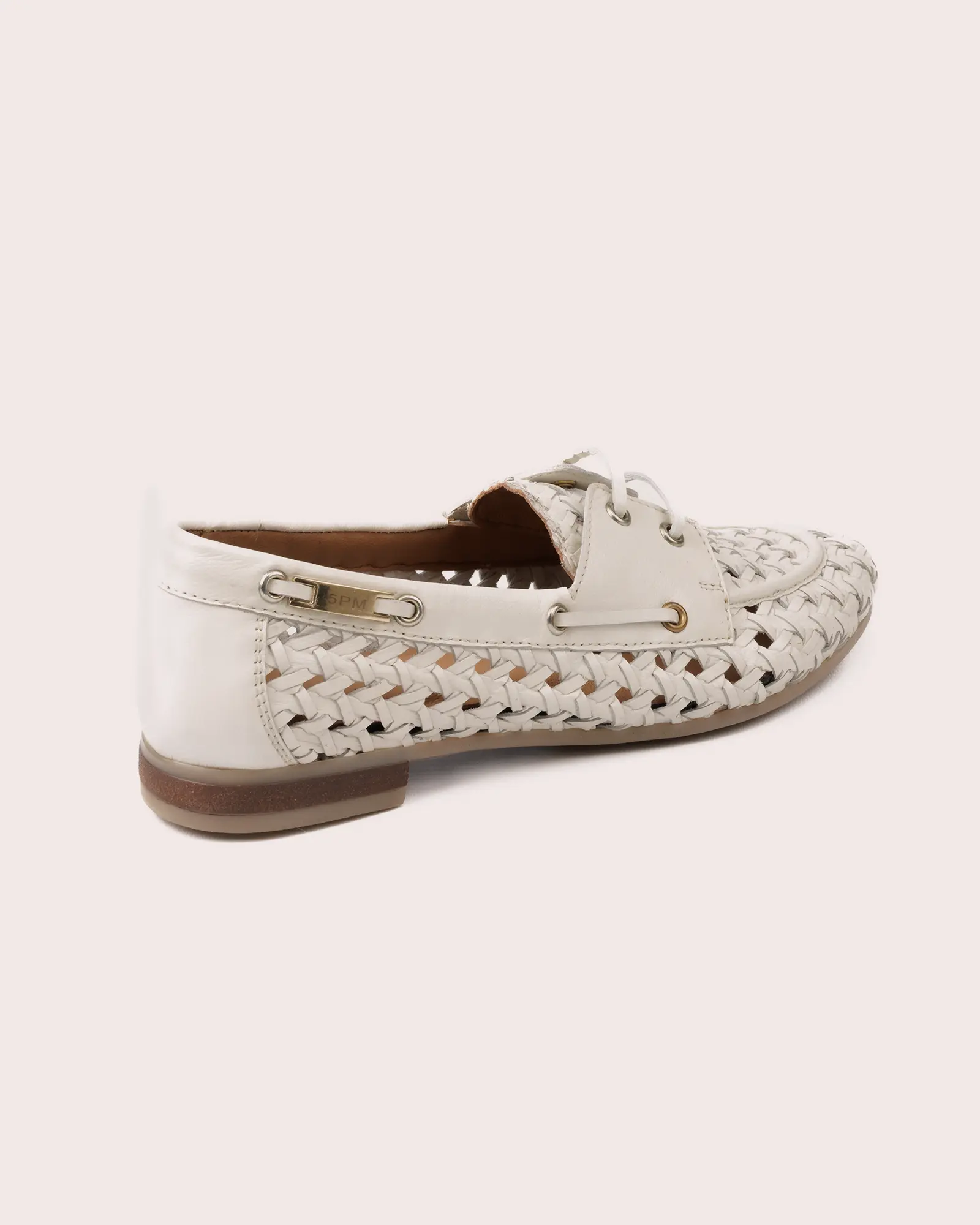 woven white leather boot shoe side view