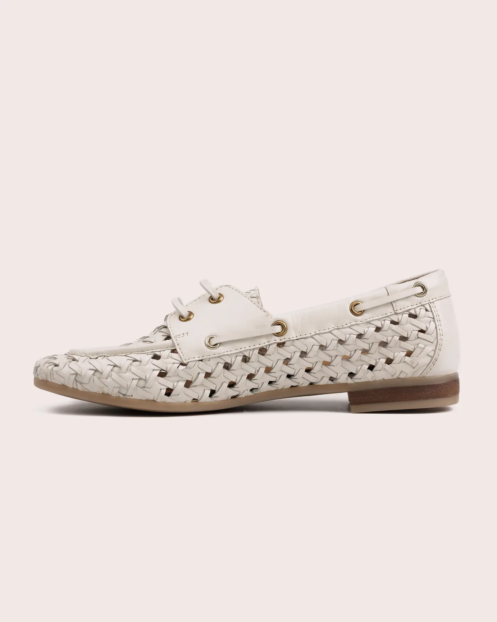 woven white leather boot shoe side view