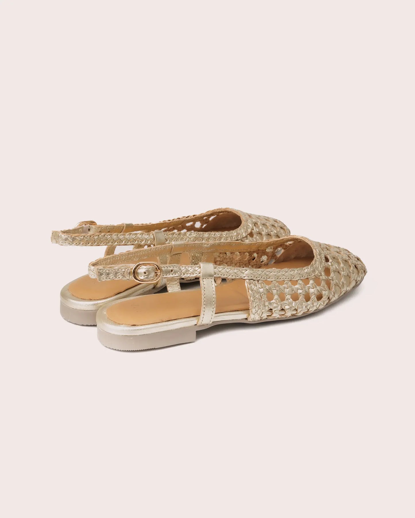 Gold woven leather slingback rear side view