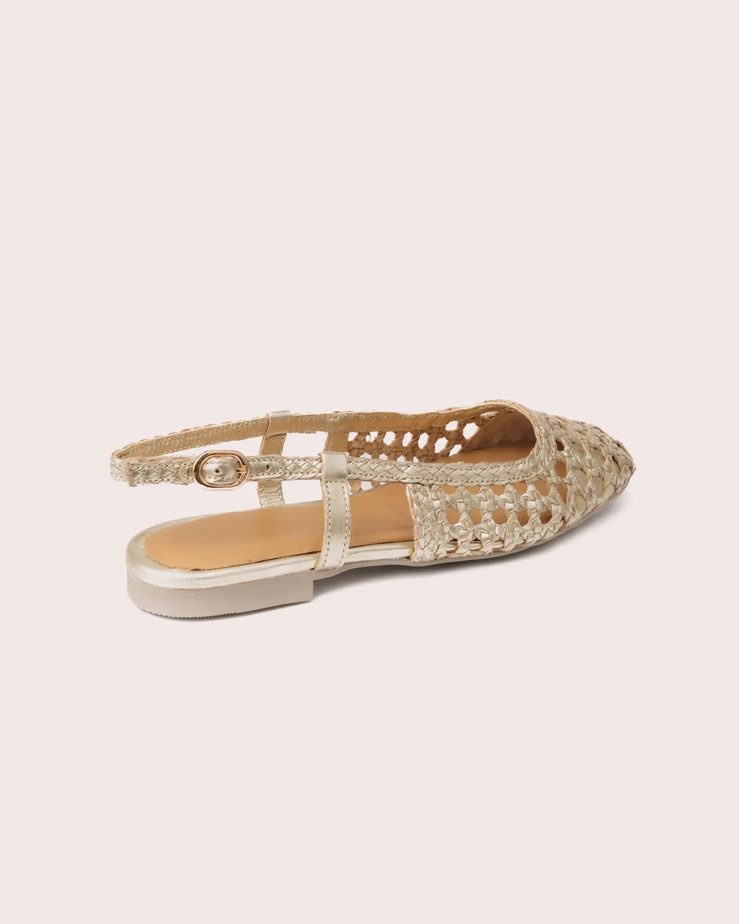 Gold woven leather slingback rear side view