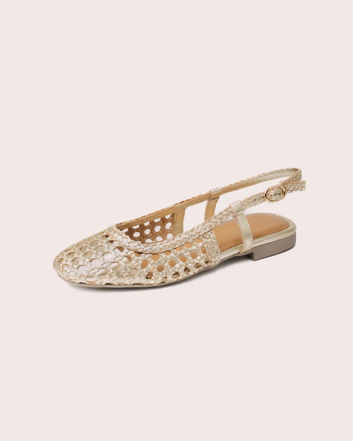 Gold woven leather slingback side view