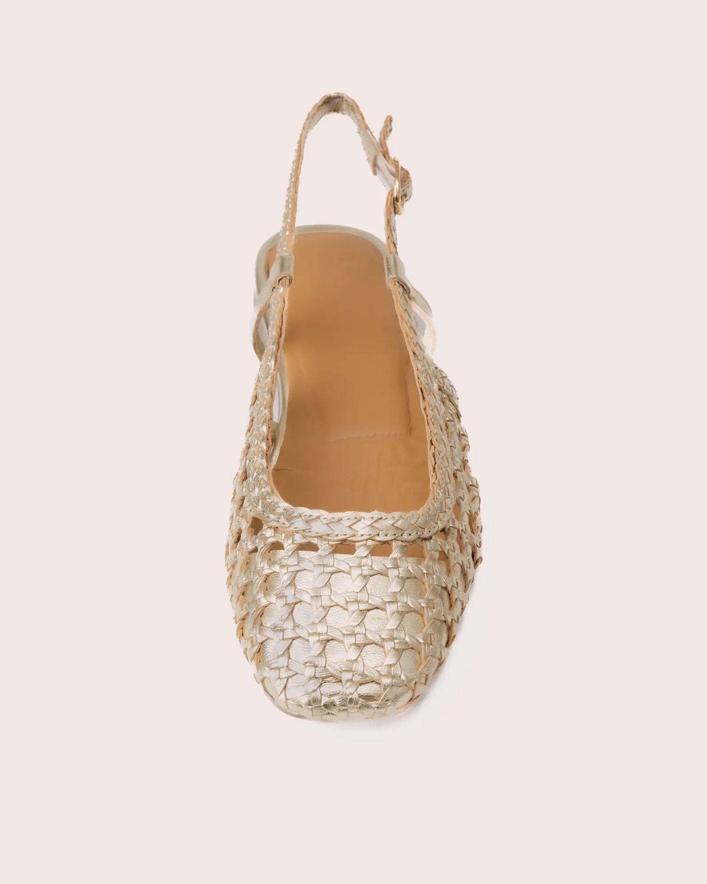 Gold woven leather slingback top view