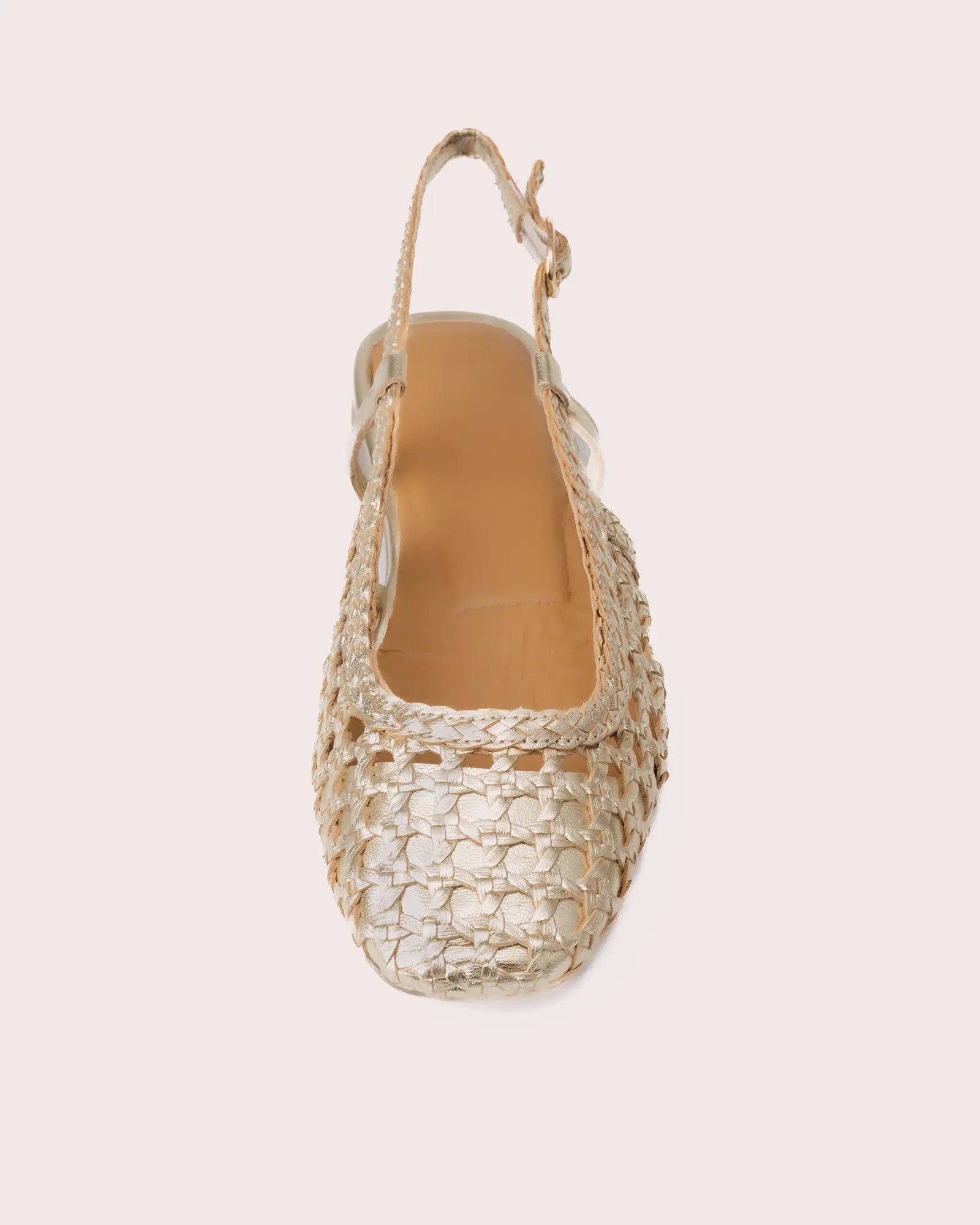 Gold woven leather slingback top view