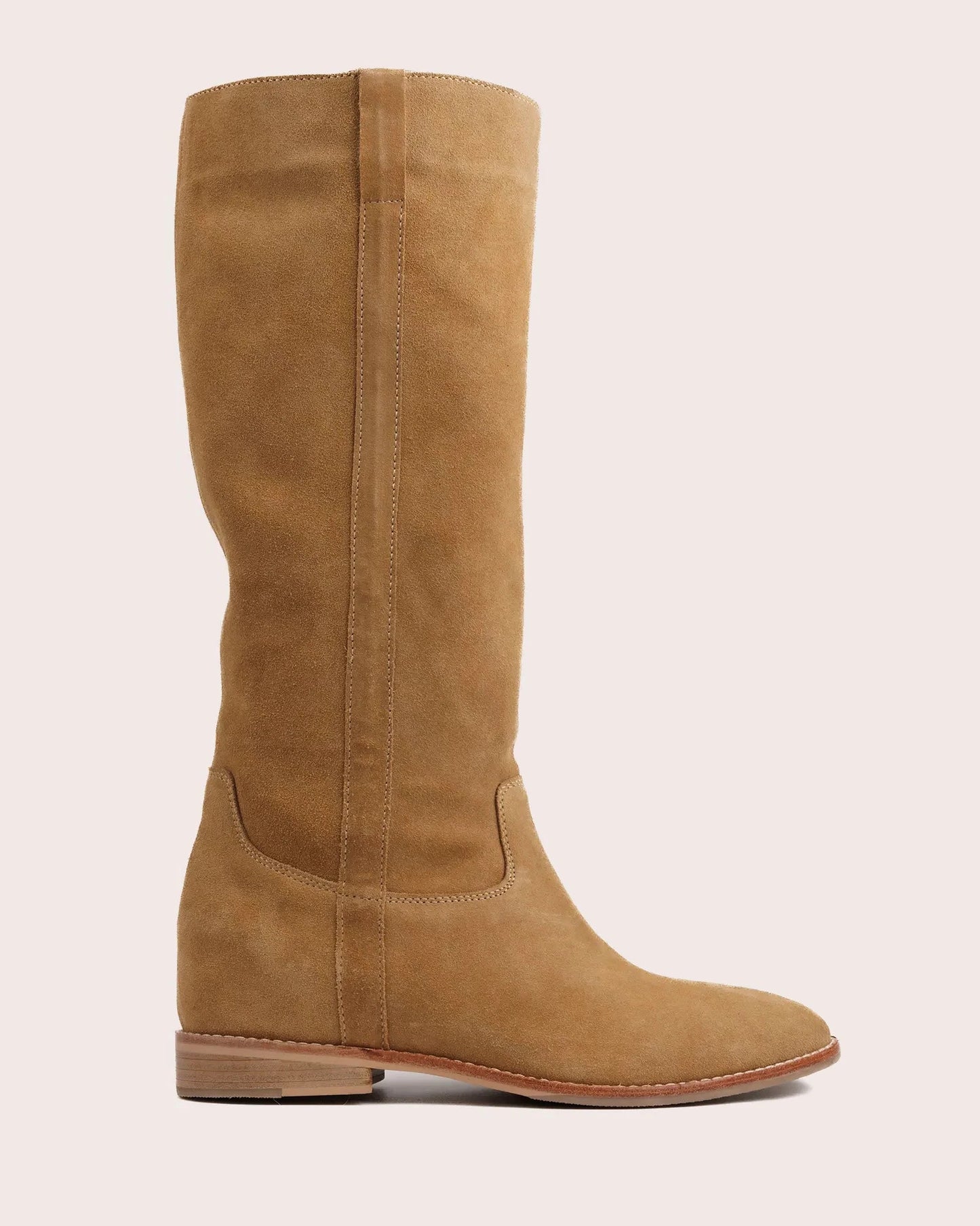 Beige suede ladies boot with inside wedge side view