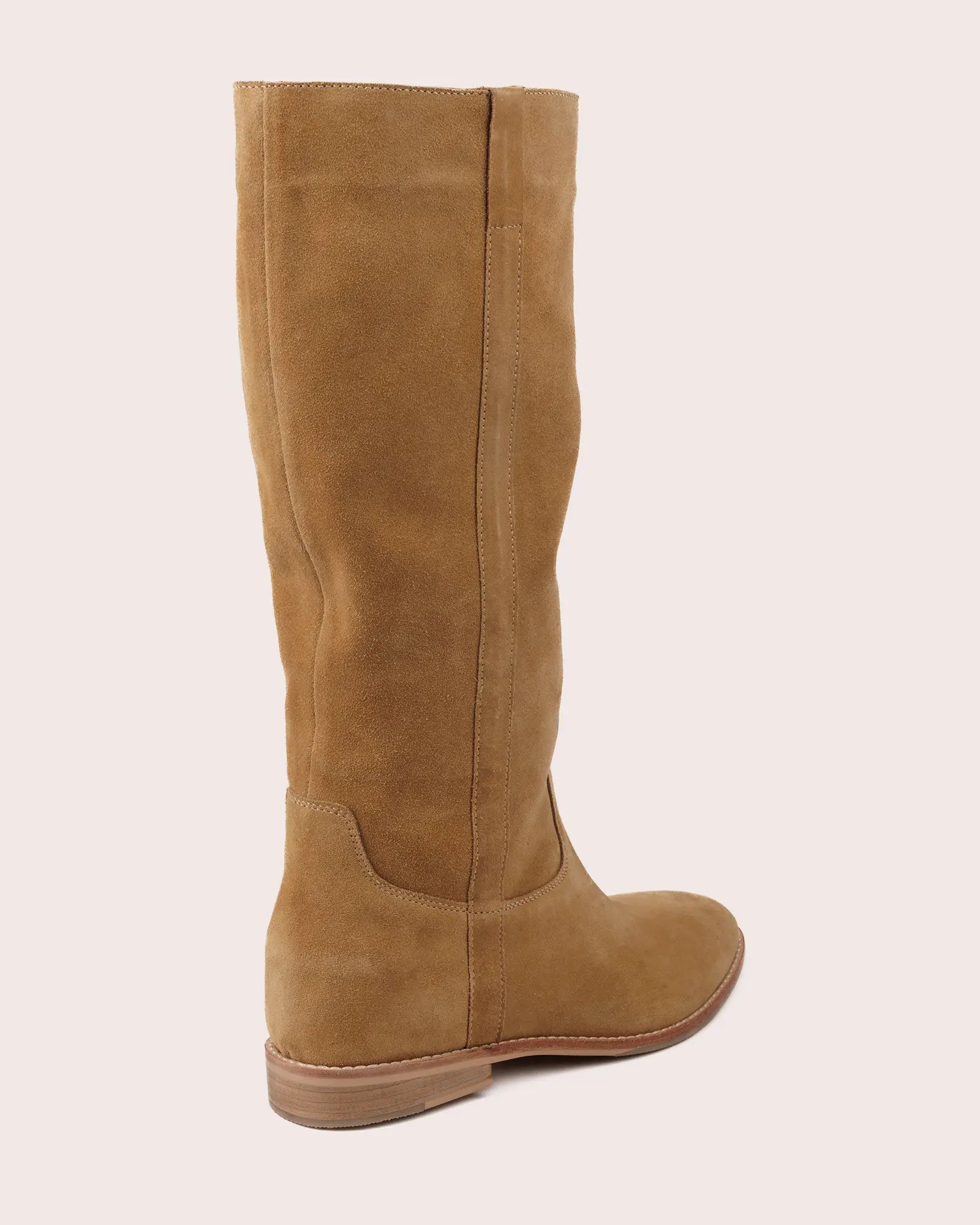 Beige suede ladies boot with inside wedge side view