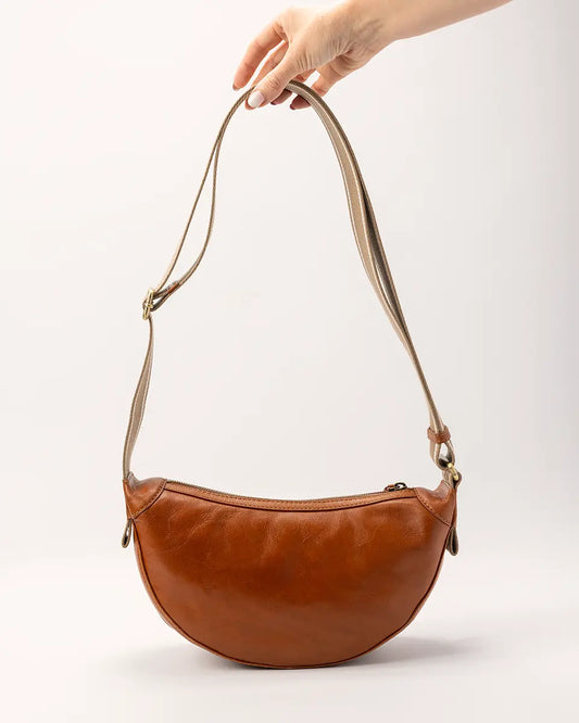 5PM Sac Lily Sac à bandoulière rond en cuir cognac