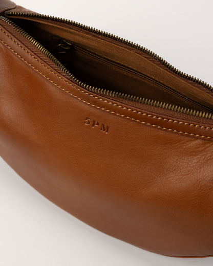 5PM Sac Lily Sac à bandoulière rond en cuir cognac