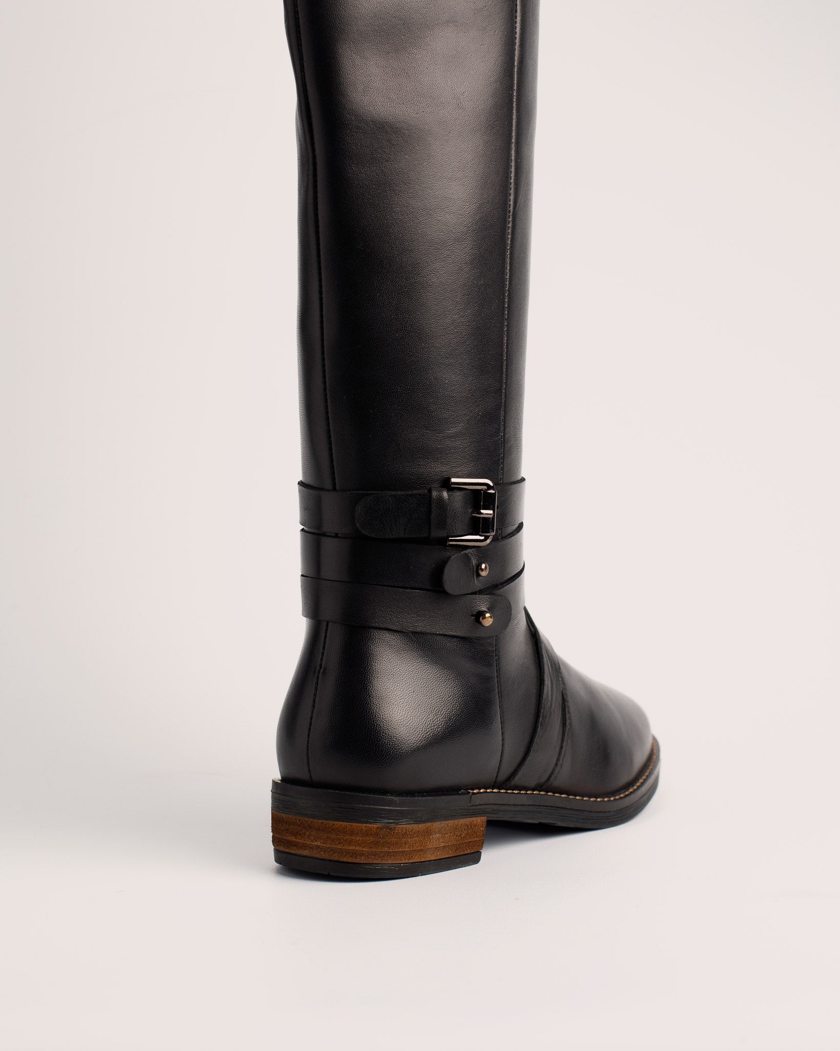 Babila black leather riding inspired tall boots with 38 cm shaft and low heel
