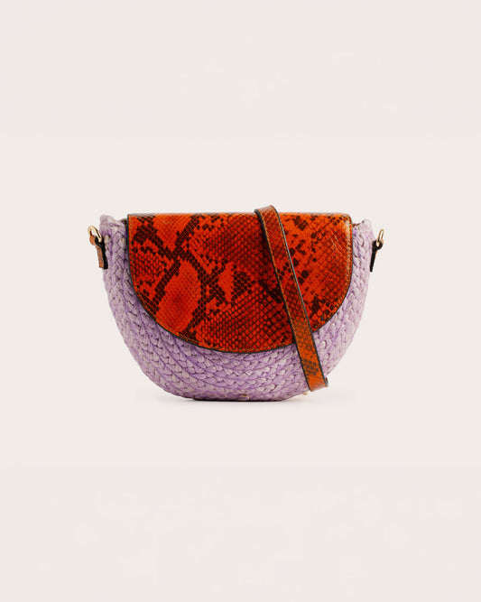 Crossbody Bag - Cinque Terre in Purple Raffia and snake print leather - 5PM Footwear