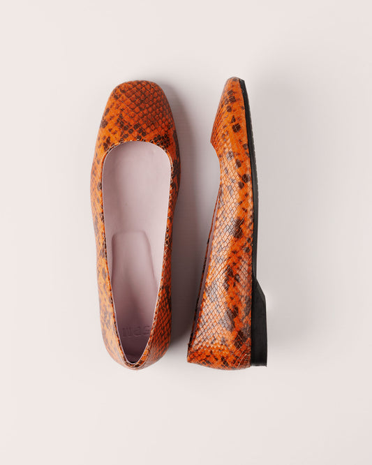 Ballet Flat - Florenze Novoli in Orange Snake Leather - 5PM Footwear - Top Twisted
