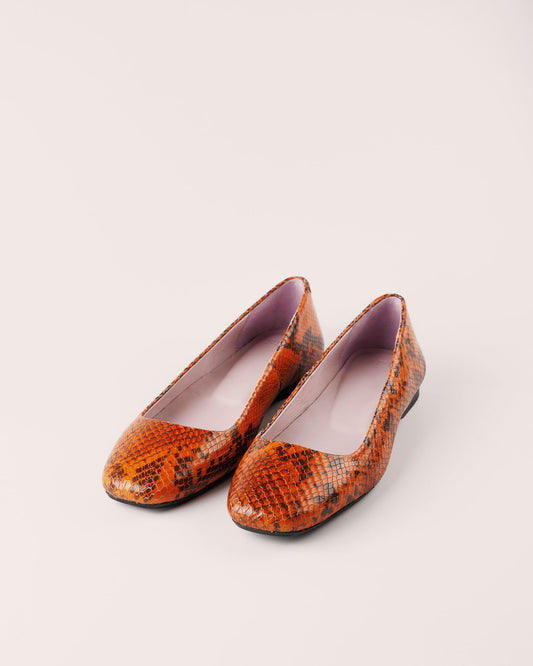 Ballet Flat - Florenze Novoli in Orange Snake Leather - 5PM Footwear - Front