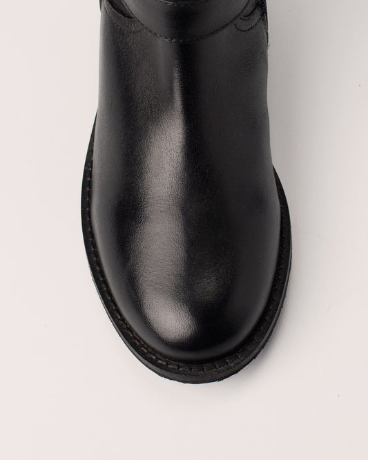 Babila black leather riding inspired tall boots with 38 cm shaft and low heel