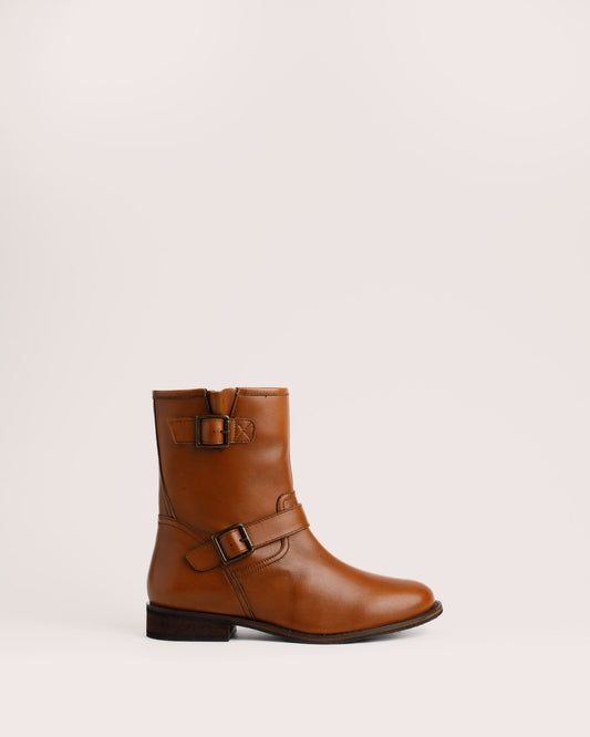 Side view of Lisa cognac leather ankle boots with inner zipper closure