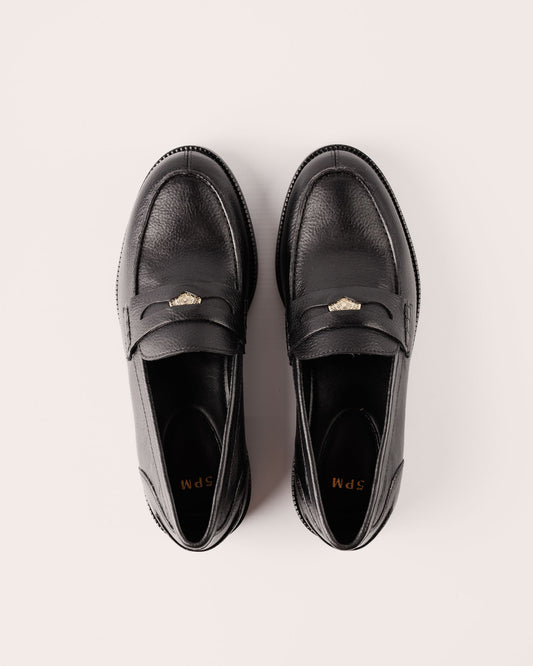 Penny Loafer - Genua Carmine in Black Leather - 5PM Footwear - Top Pair