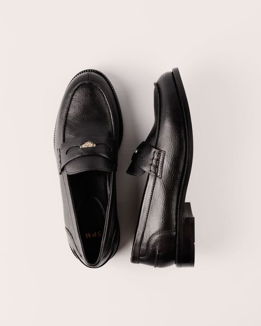 Penny Loafer - Genua Carmine in Black Leather - 5PM Footwear - Top Twisted