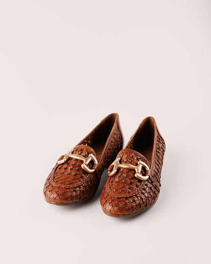Loafer - Matera Sassi in Cognac Woven Leather - 5PM Footwear - Front Pair