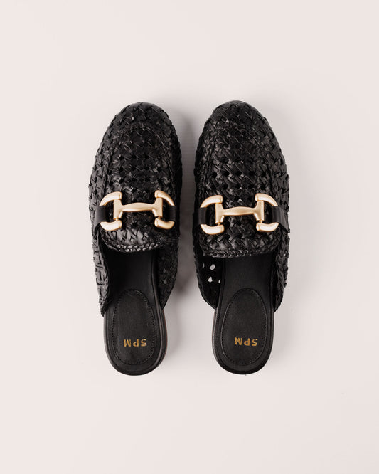 Mule Slide - Matera Solerno in Black Woven Leather - 5PM Footwear - Top Pair