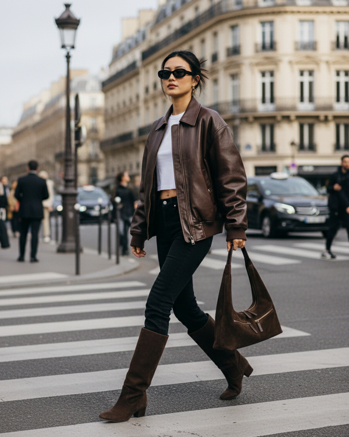 Kaia dark brown suede everyday shoulder bag in Paris