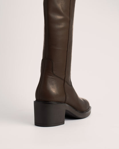 Rachel Dark Brown Leather High Knee Boot